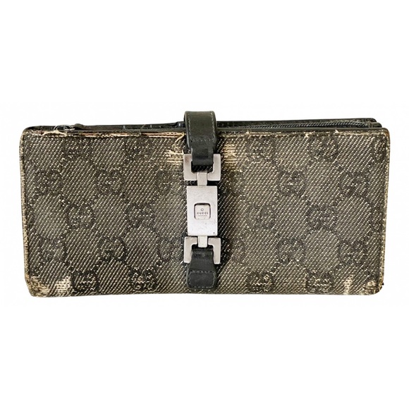 Gucci distressed gray black monogram denim Jackie long wallet - Picture 1 of 10